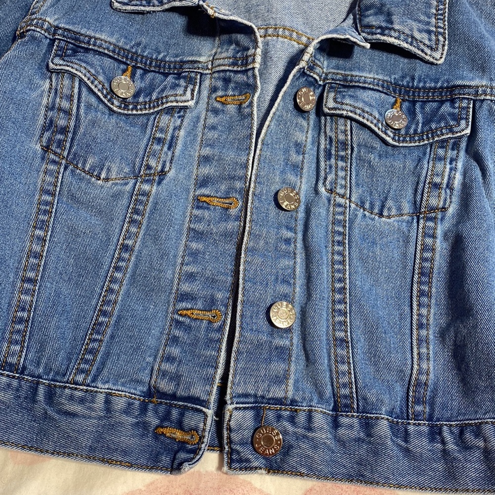Guess Cropped Blue and Red Jean Jacket Size Small - Picture 5 of 8